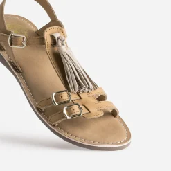 Sandale BUGGY marron cuir pampilles amovibles