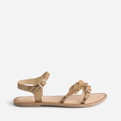 Sandale BUGGY marron en cuir velours avec feuilles