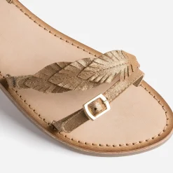 Sandale BUGGY marron en cuir velours avec feuilles