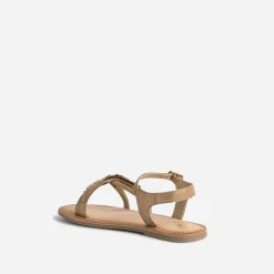 Sandale BUGGY marron en cuir velours avec feuilles