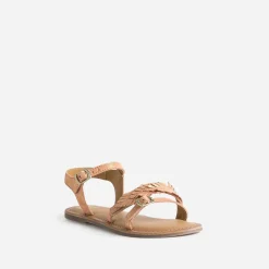 Sandale BUGGY orange cuir velours avec feuilles