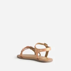 Sandale BUGGY orange cuir velours avec feuilles