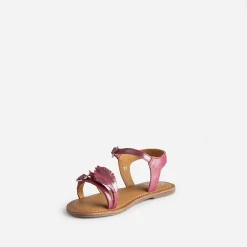 Sandale BUGGY rose cuir velours avec feuilles