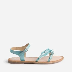 Sandale BUGGY turquoise en cuir velours avec plumes