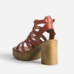 Sandale cage TEXTO brique en cuir