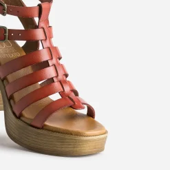 Sandale cage TEXTO brique en cuir