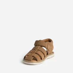Sandale camel cuir velours