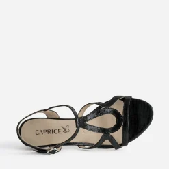 Sandale CAPRICE noire cuir effet python verni