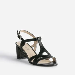 Sandale CAPRICE noire en cuir velours effet python