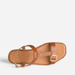 Sandale cognac cuir décor clous