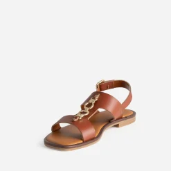 Sandale cognac cuir détail bijou