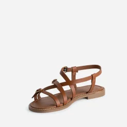 Sandale cognac cuir multi brides