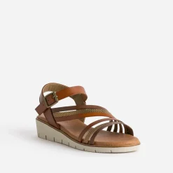 Sandale cognac cuir semelle crantée