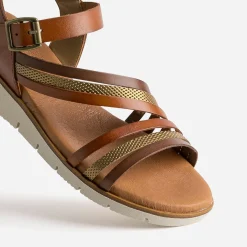 Sandale cognac cuir semelle crantée