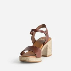 Sandale cognac cuir talon effet corde