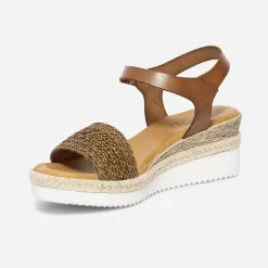 Sandale cognac en cuir éco-conçu avec bride tressée