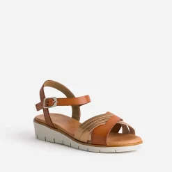 Sandale cognac et bronze en cuir