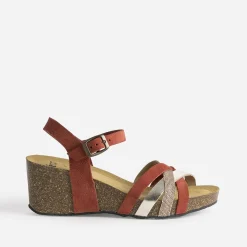 Sandale compensée anatomique rouge cuir velours éco-conçu