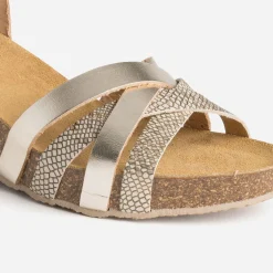 Sandale compensée anatomique dorée en cuir