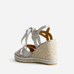 Sandale compensée argent à lacet