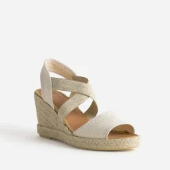Sandale compensée beige dorée textile en cuir éco-conçu