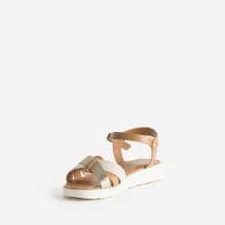 Sandale compensée BUGGY camel et dorée