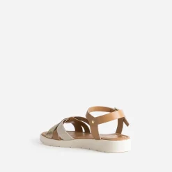 Sandale compensée BUGGY camel et dorée