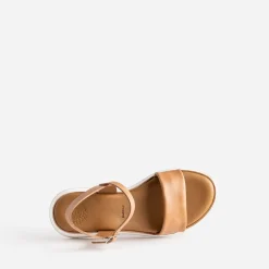 Sandale compensée BUGGY marron clair en cuir