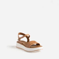 Sandale compensée BUGGY marron clair en cuir