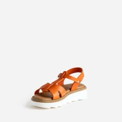Sandale compensée BUGGY orange en cuir