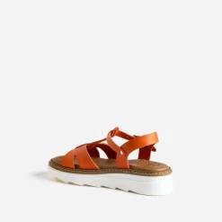 Sandale compensée BUGGY orange en cuir