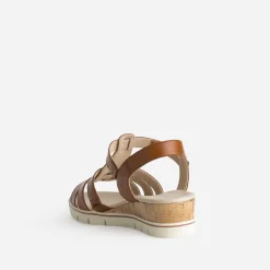 Sandale compensée CAPRICE cognac cuir