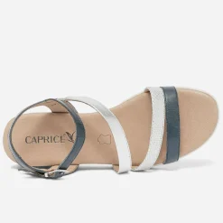 Sandale compensée CAPRICE bleu grisé et argent en cuir