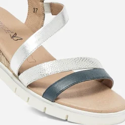 Sandale compensée CAPRICE bleu grisé et argent en cuir