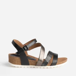 Sandale compensée CAPRICE noire et bronze en cuir