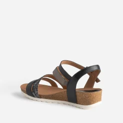 Sandale compensée CAPRICE noire et bronze en cuir