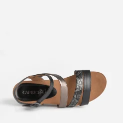 Sandale compensée CAPRICE noire et bronze en cuir