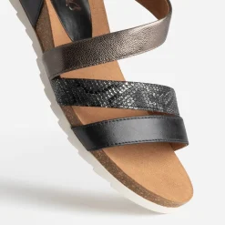 Sandale compensée CAPRICE noire et bronze en cuir