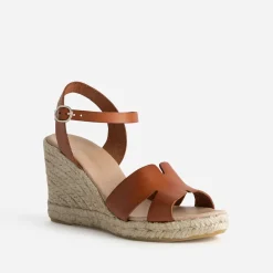 Sandale compensée cognac cuir