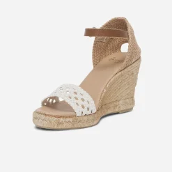 Sandale compensée écrue à bride tressée