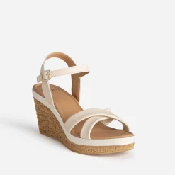 Sandale compensée écrue cuir