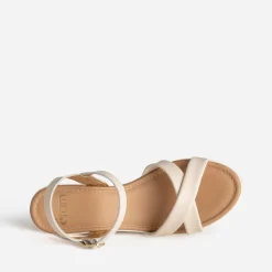 Sandale compensée écrue cuir