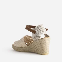 Sandale compensée écrue façon macramé