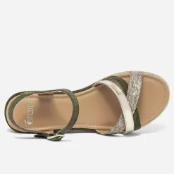 Sandale compensée kaki en cuir velours