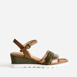 Sandale compensée MARCO TOZZI kaki en cuir velours