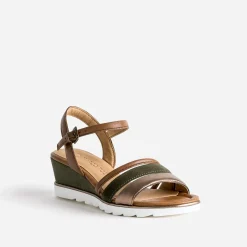 Sandale compensée MARCO TOZZI kaki en cuir velours