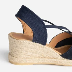 Sandale compensée marine cuir velours éco-conçu