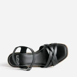 Sandale compensée noire en cuir