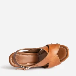 Sandale compensée TEXTO cognac cuir