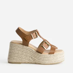 Sandale compensée TEXTO cognac